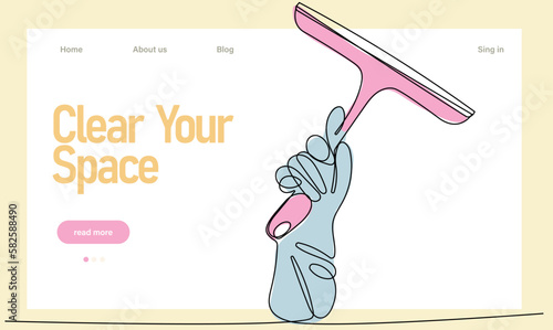 Home cleaning service landing page design concept, illustration of janitors with cleaning tools. Vector illustration