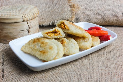 Cireng Mercon filled with spicy chicken meat, a typical food from Bandung. photo