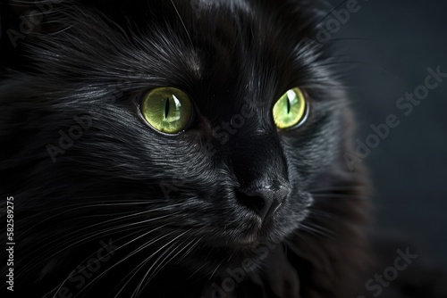 The pet is a close up of a black cat against a white background. Generative AI © AkuAku