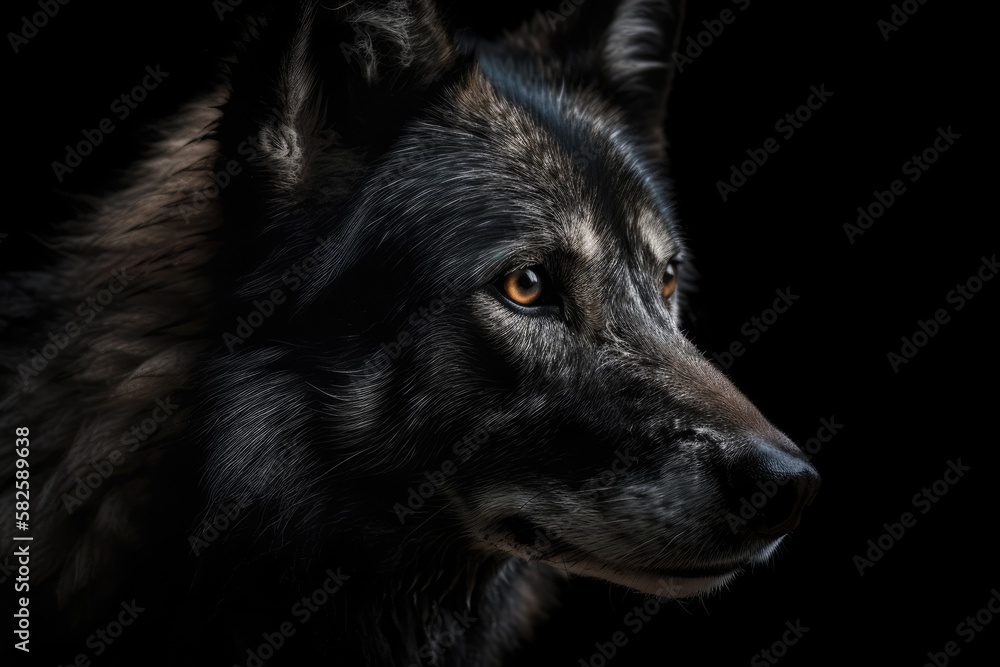 a wolf in black. Generative AI