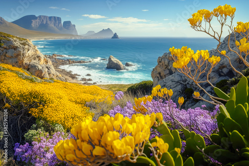 Foto The vibrant wildflowers and rugged coastline of Cape Town, South Africa, with sw