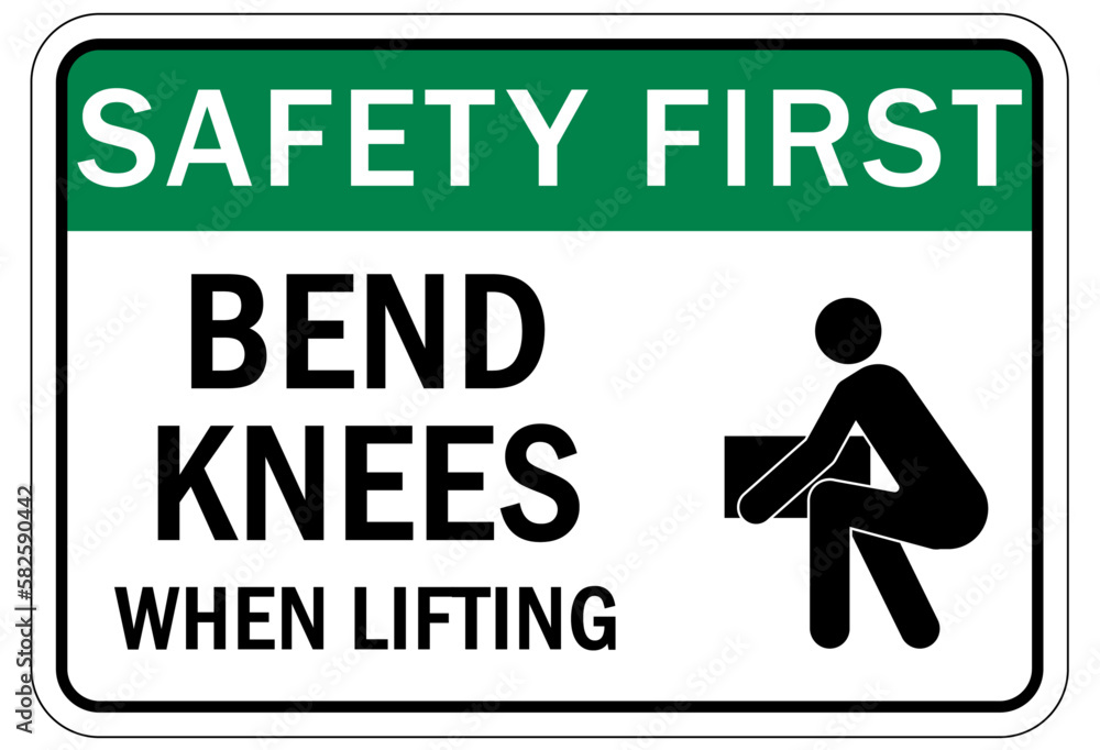 Lifting instruction sign and labels bend knees while lifting Stock Vector Adobe Stock