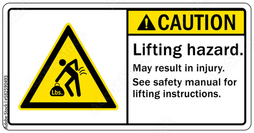 Lifting instruction sign and labels lifting hazard. may result in injury. See safety manual for lifting instructions
