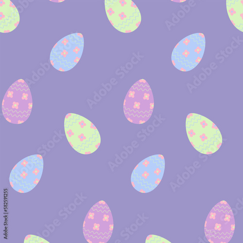 Easter seamless pattern with colorful patterned Easter eggs in trendy hues. Happy Easter. Springtime