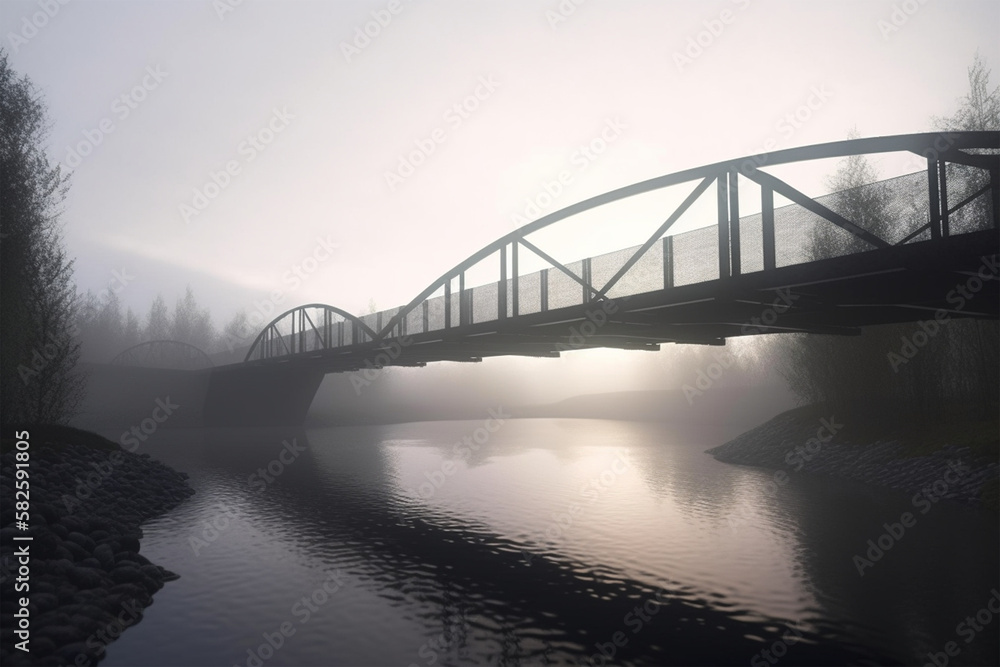 Arched bridge over a serene river architecture design concept made by generative ai
