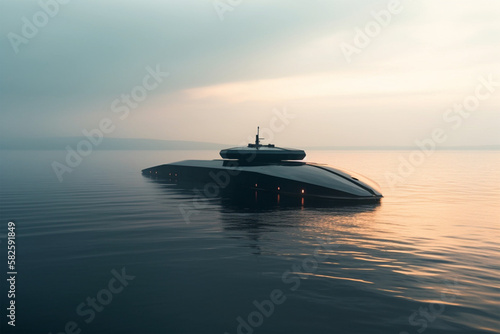 Futuristic submarine emerging in a calm sea design concept made by generative ai