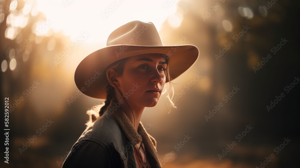 Portrait of a beautiful young woman on a farm - western style - made with Generative AI tools Portrait of a beautiful young woman on a farm - western style - made with Generative AI tools