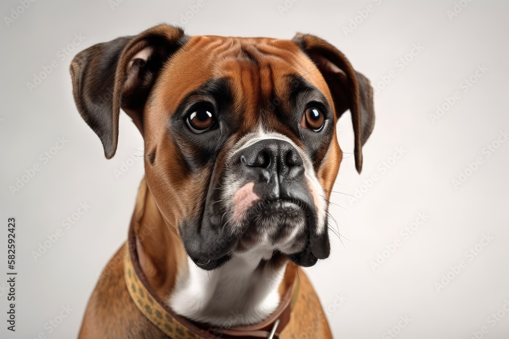 Five month old German Boxer on a white background. Generative AI