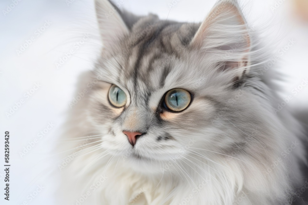 Siberian cat's pretty silver pet. livestock kitten with reduced sensitivity. Generative AI