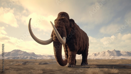 Woolly Mammoth, an enormous mammal, extinct animal. Generative AI photo