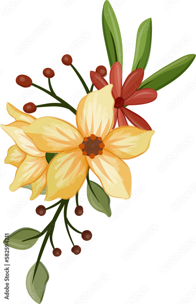 Fototapeta premium Yellow floral bouquet with watercolor