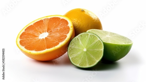 Orange and Lime Fruit Slices on a white background