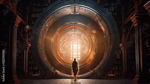 Illustration of a fantasy portal in a wizard's library.