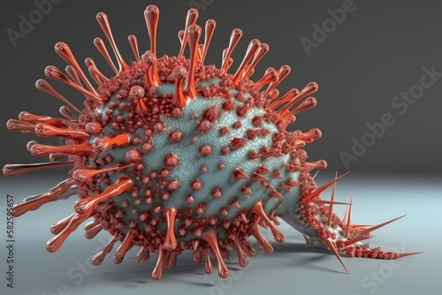 Coronavirus 3D Render: Microscopic View of an Infectious Virus Epidemic, Generative AI