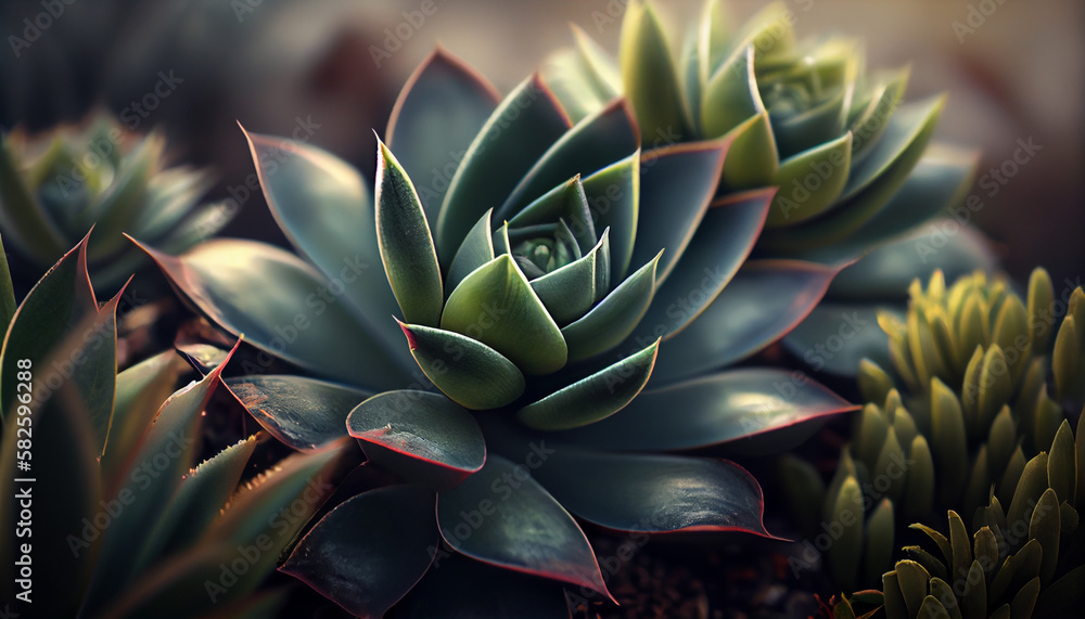 Fototapeta premium Green succulent plant with sharp thorns outdoors ,generative AI