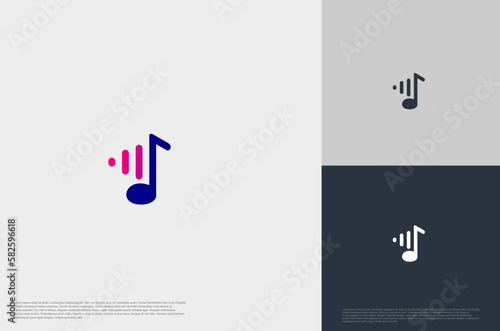 simple audio equalizer wave beat with music note gradient flat style. Modern creative vector logo