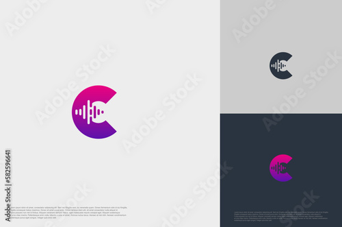 Initial C with negative beat voice equalizer icon  template flat style Modern creative logo template
