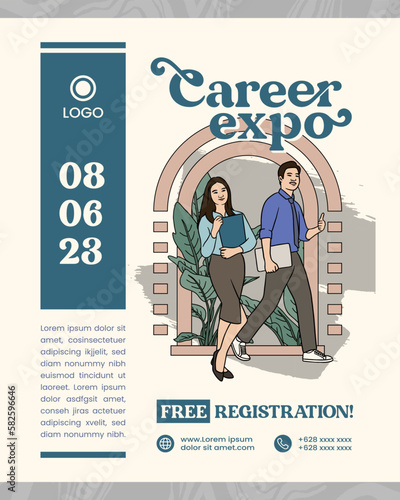 Indonesian employees illustration for career expo poster layout idea