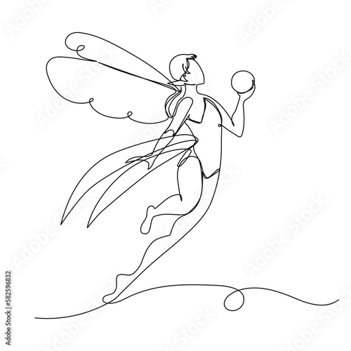 Continuous one line drawing of a fairy. Simple vector illustration