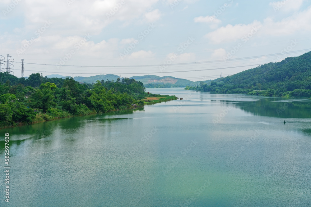 Fototapeta premium View of Perfume River from Vong Canh Hill in Hue, Vietnam