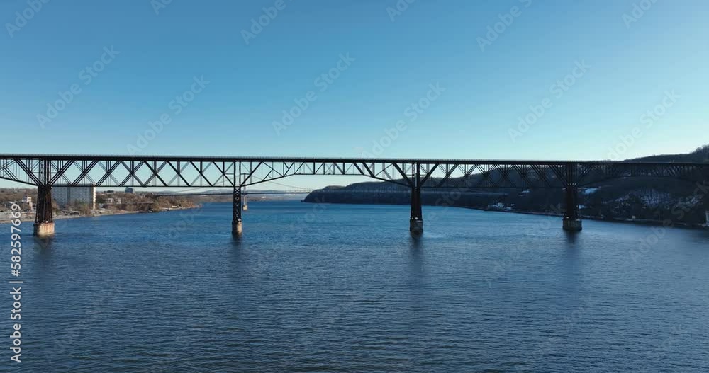 Aerial video of the Hudson River walkway bridge near Poughkeepsie NY over the Hudson River Aerial video of the Hudson River walkway bridge near Poughkeepsie NY over the Hudson River