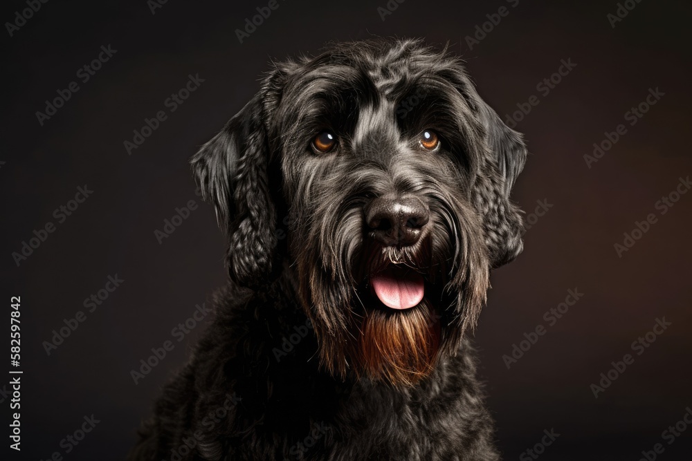 Front view of a large Russian black terrier dog sitting on an isolated background. Generative AI Front view of a large Russian black terrier dog sitting on an isolated background. Generative AI
