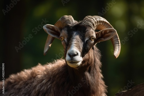 Superb specimen of a young ram, sheep, or wild goat. Generative AI