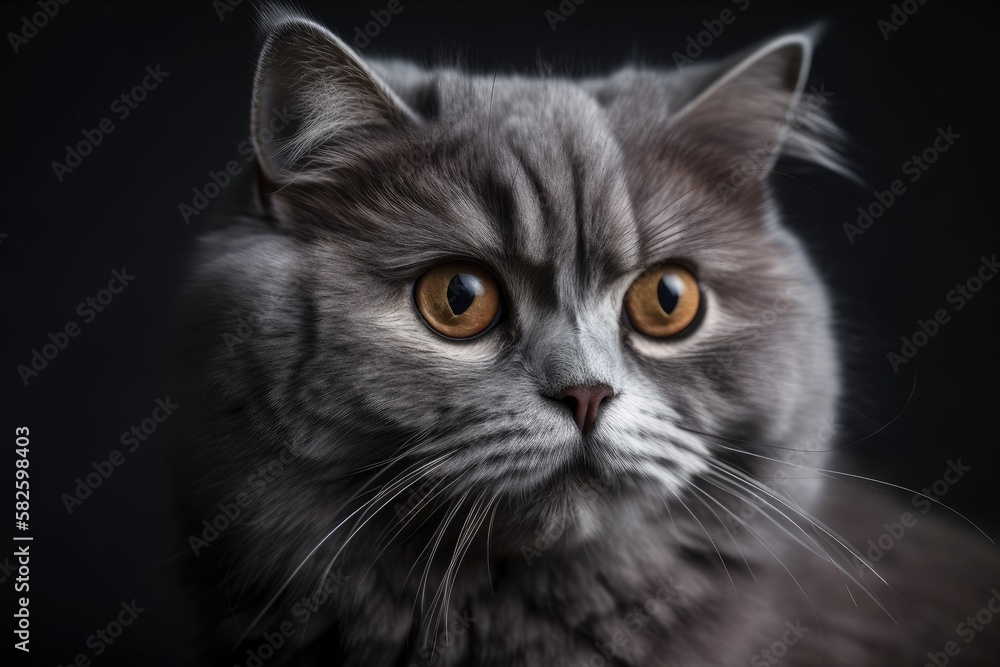 Looking gray cat munchkin. Generative AI