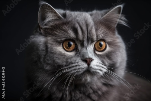 Looking gray cat munchkin. Generative AI