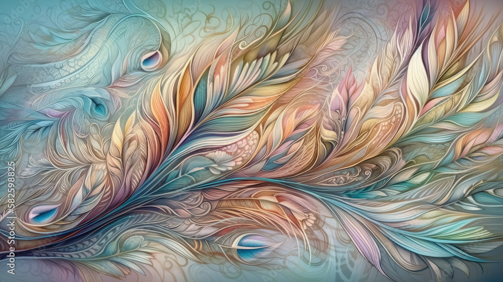 Feathers background with pastel colors, generative AI Feathers background with pastel colors, generative AI