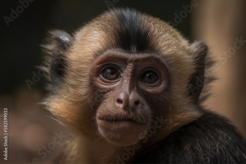 Brown Capuchin monk's head. Generative AI © AkuAku