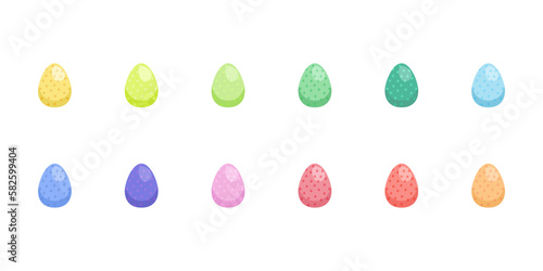 Jajka wielkanocne. Świąteczne kolorowe jajka w kropki na białym tle. Malowane pisanki. Ilustracja wektorowa.