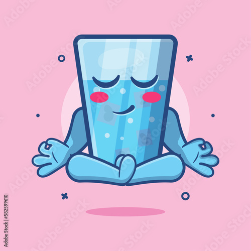 calm ice water character mascot with yoga meditation pose isolated cartoon in flat style design