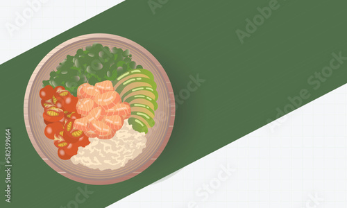 Vegetarian Vegan Cherry Tomato Avocado Oatmeal Salmon Salad Poke Meal Vector Illustratio
