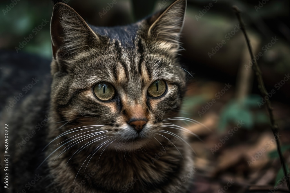 A cat being interested and timid. Generative AI A cat being interested and timid. Generative AI