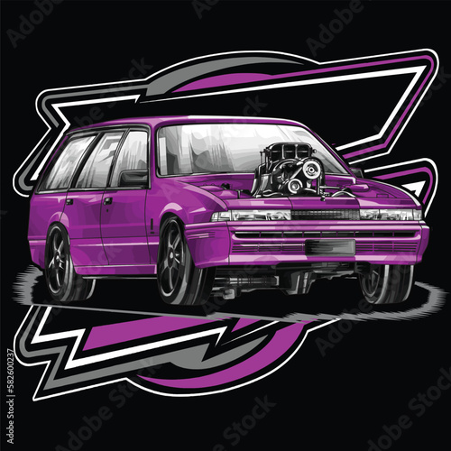 purple drag race illustration isolated in black background for poster, t-shirt, graphic design, business element, and card