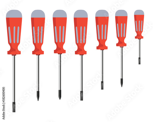 Quadro su tela Screwdrivers set with redecoration and isolated vector illustration, tool set