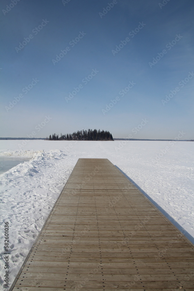 Dock On Frozen Lake, Elk Island National Park, Alberta