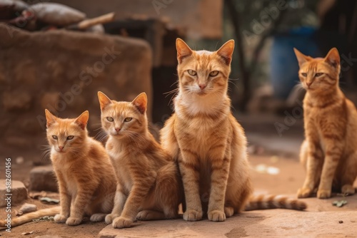 Beautiful cat family in an Indian village. superior photograph. Generative AI
