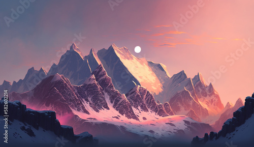 Majestic mountain peak silhouetted at dusk sunset ,generative AI © Jeronimo Ramos