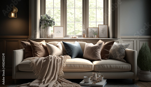 Modern, comfortable living room with elegant design ,generative AI