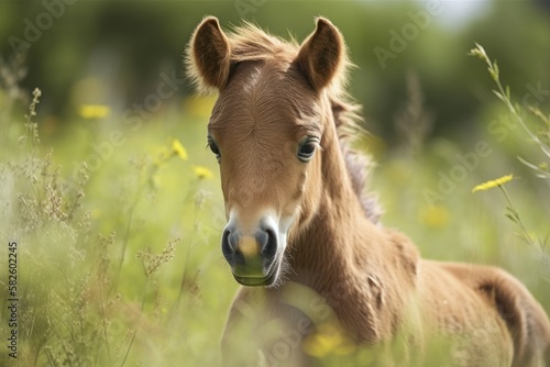 A rural foal is depicted in close up with the background obscured. Generative AI