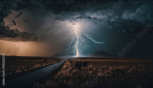 Dark thunderstorm, danger of electricity and spooky landscape ,generative AI