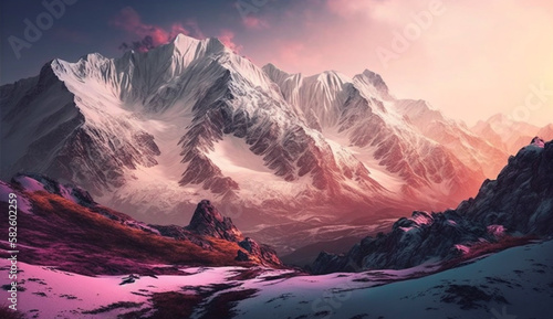 Mountain range at sunset majestic, panoramic beauty ,generative AI
