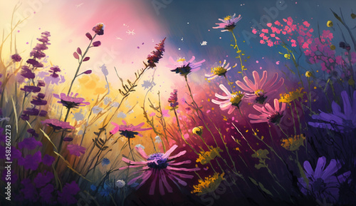 beauty in summer flower, plant, meadow ,generative AI