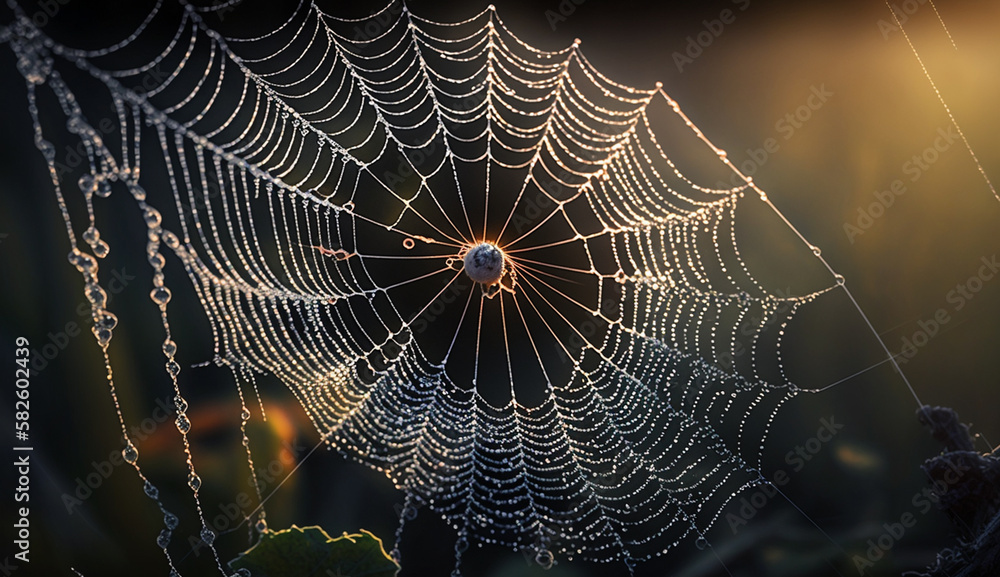 Spider spins web in dew covered nature ,generative AI Spider spins web in dew covered nature ,generative AI