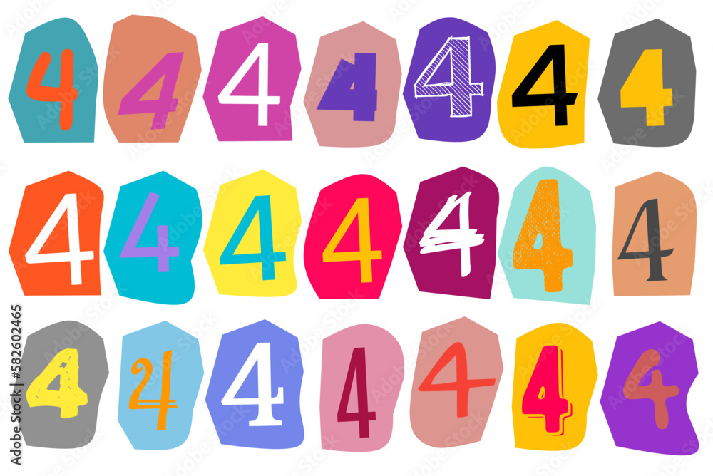 Number 4 vector cut newspaper and magazine letters, paper style