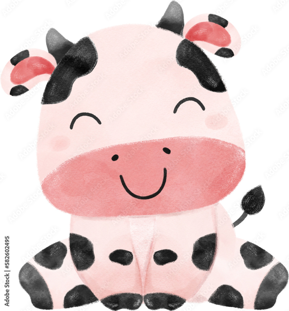 cute happy cheerful smile baby pink cow farm animal nursery art baby ...