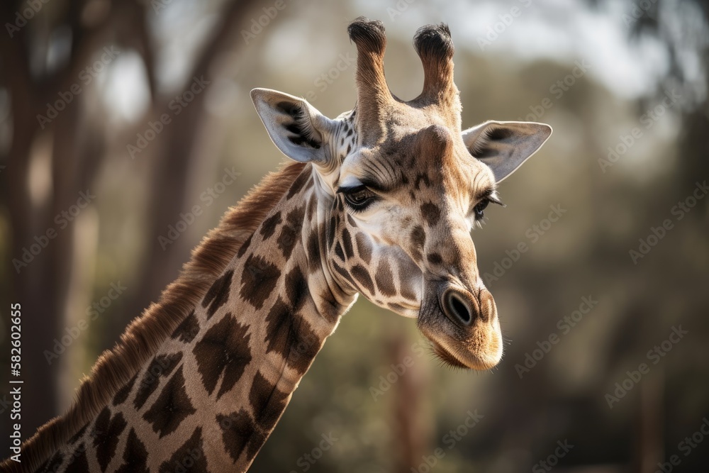 Fototapeta premium A portrait of a large male giraffe. Generative AI