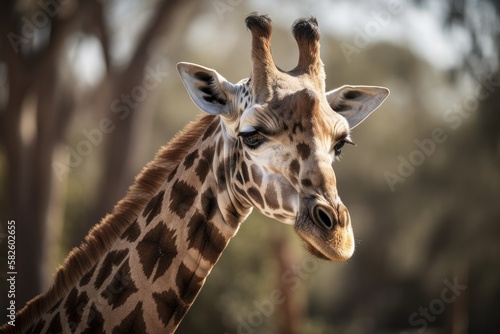 A portrait of a large male giraffe. Generative AI © AkuAku